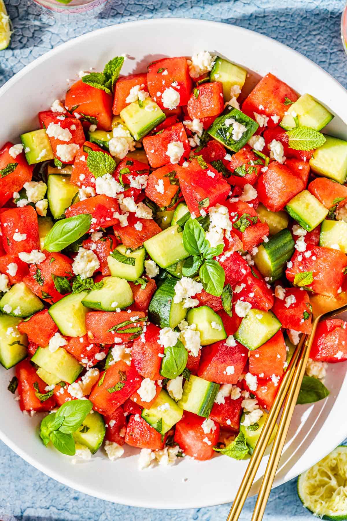 Cucumber,Basil,and Watermelon Salad
